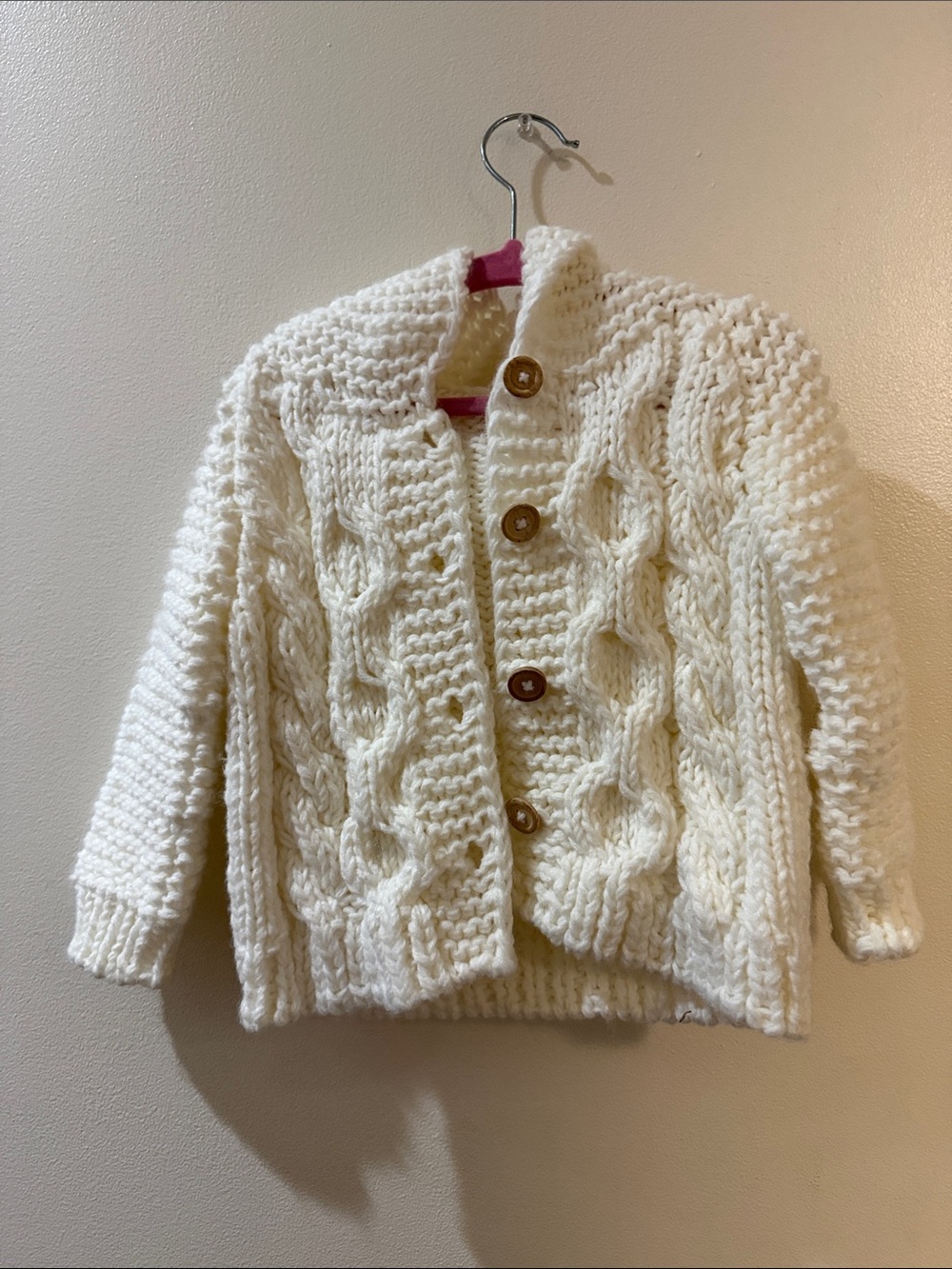 Cozy Cream Cable Knit Kids Jacket with Wooden Buttons